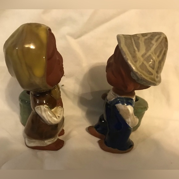 Vintage UCTCI Japan Stoneware Pottery Candle Holders - Boy & Girl Farmers - Picture 5 of 8